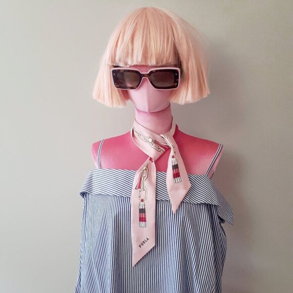 EUC Unknown brand white & blue stripe cotton blouse with statement neckline - Picture 3 of 8